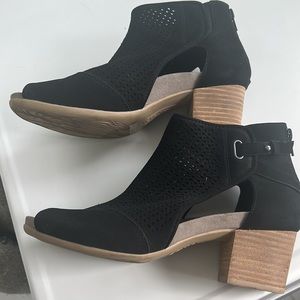 Black suede with mesh open booties